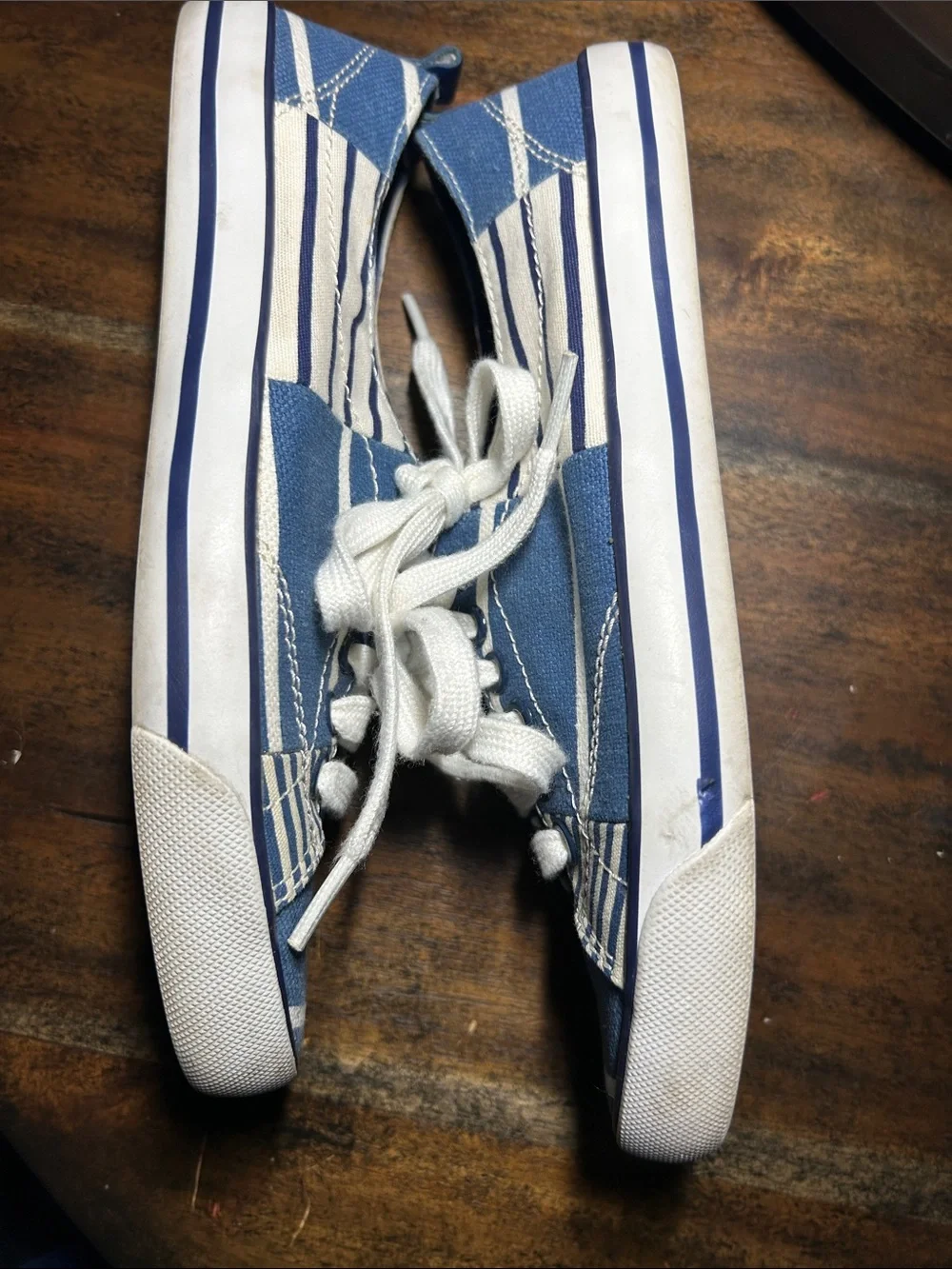 Coach Blue and White Striped Canvas Sneakers for Women Size 7 1/2